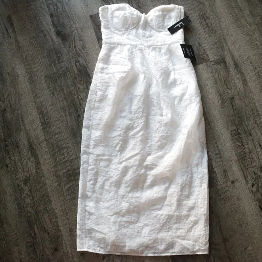 NWT Lulu's White Floral Print Strapless Midi Dress Size Small